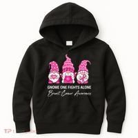 Breast Cancer Awareness Gnome No One Fights Alone Kids Hoodie thumb 0
