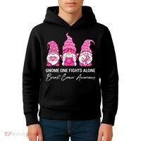 Breast Cancer Awareness Gnome No One Fights Alone Kids Hoodie thumb 4
