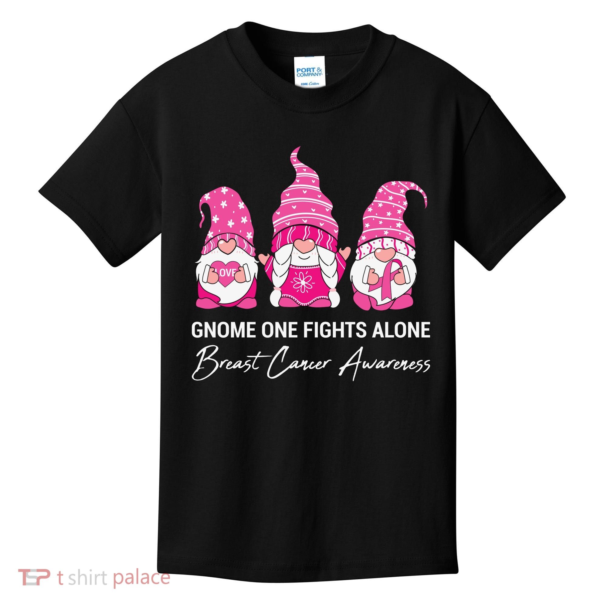 Breast Cancer Awareness Gnome No One Fights Alone Kids T-Shirt
