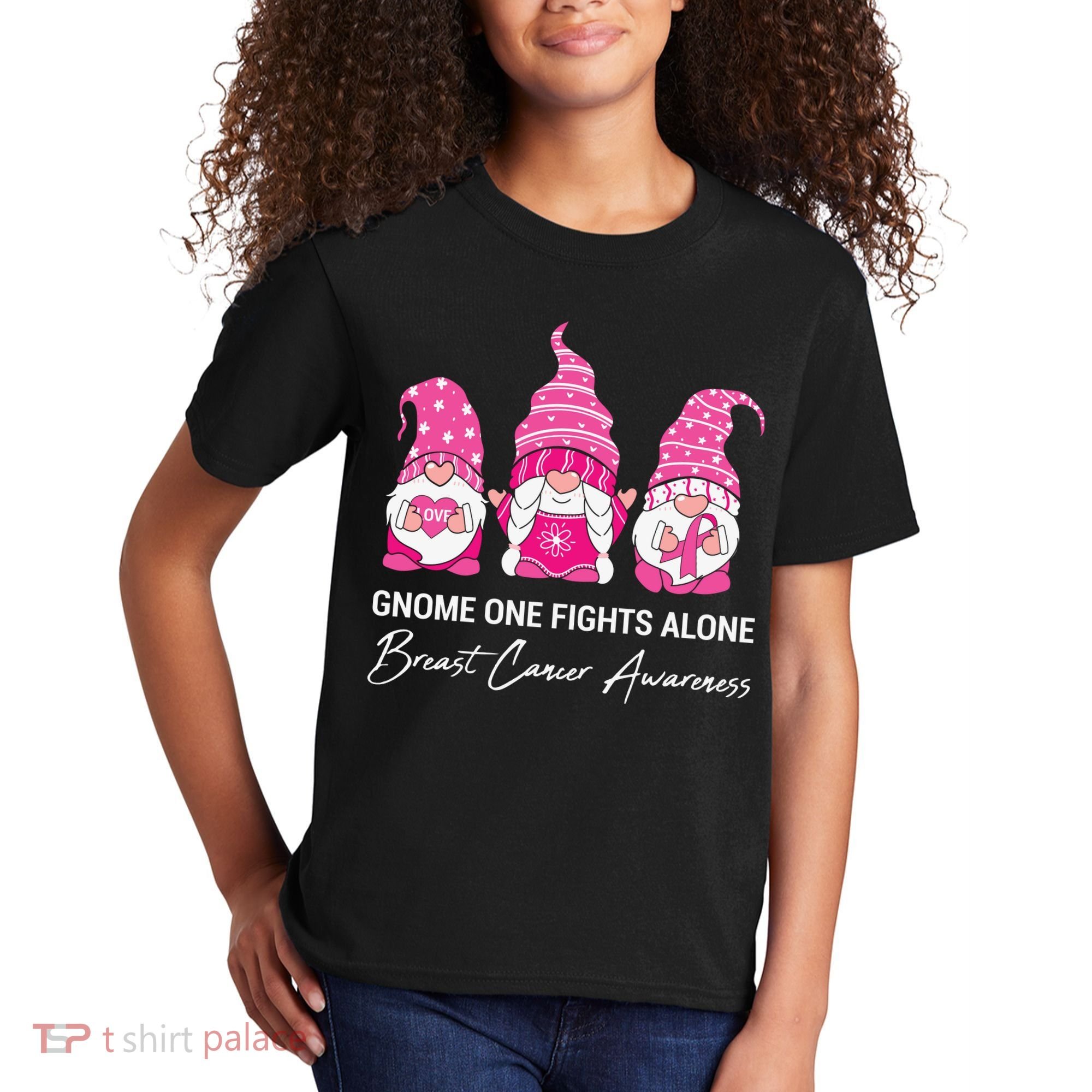 Breast Cancer Awareness Gnome No One Fights Alone Kids T-Shirt