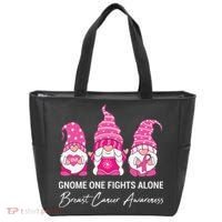 Breast Cancer Awareness Gnome No One Fights Alone Tote Bag thumb 0
