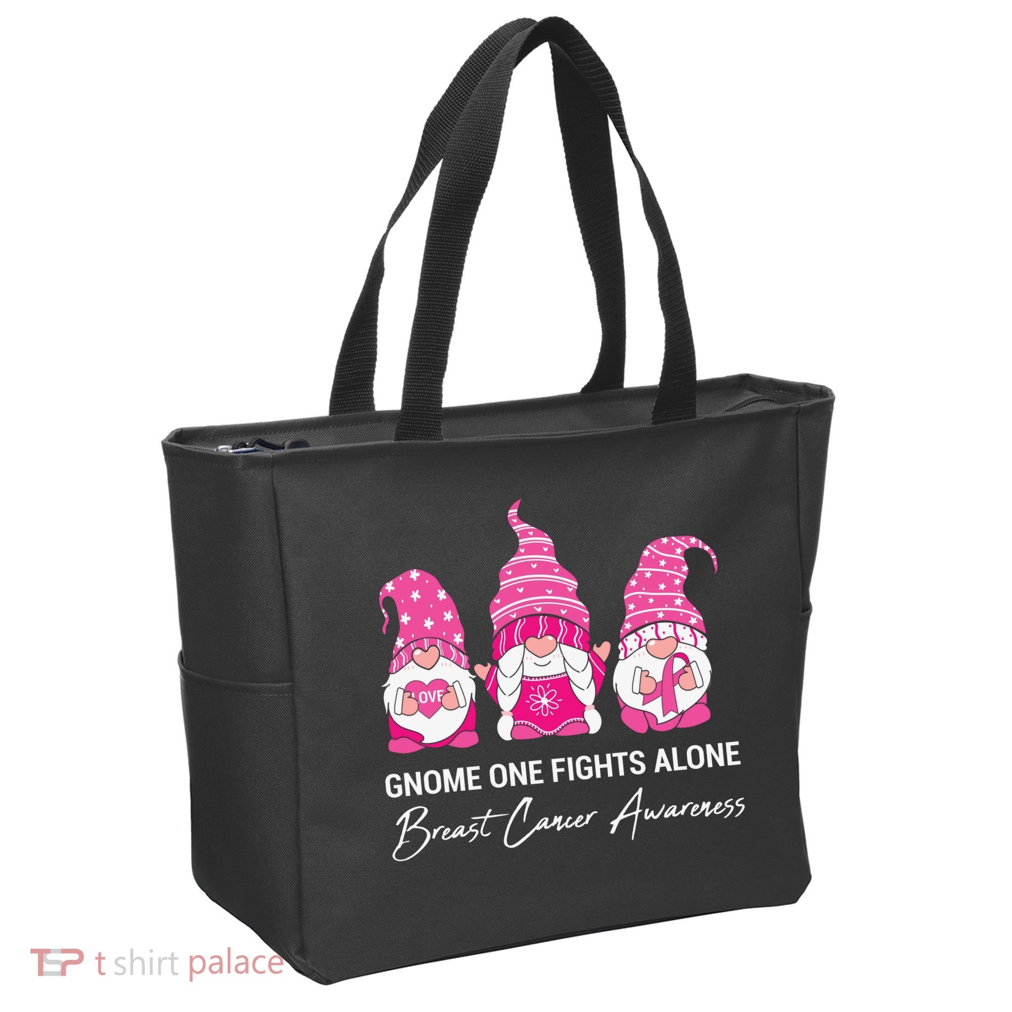 Breast Cancer Awareness Gnome No One Fights Alone Tote Bag