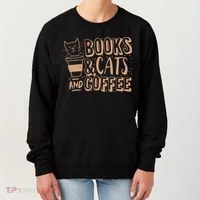 Books Cats And Coffee Lover Women's Sweatshirt thumb 0