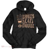 Books Cats And Coffee Lover Tie Dye Hoodie thumb 0