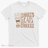 Books Cats And Coffee Lover T-Shirt thumb 0