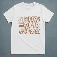 Books Cats And Coffee Lover T-Shirt thumb 5