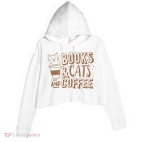 Books Cats And Coffee Lover Crop Fleece Hoodie thumb 0