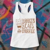 Books Cats And Coffee Lover Women's Tank Top thumb 3