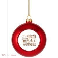 Books Cats And Coffee Lover Plastic Christmas Ball Ornament thumb 0