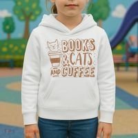 Books Cats And Coffee Lover Kids Hoodie thumb 3