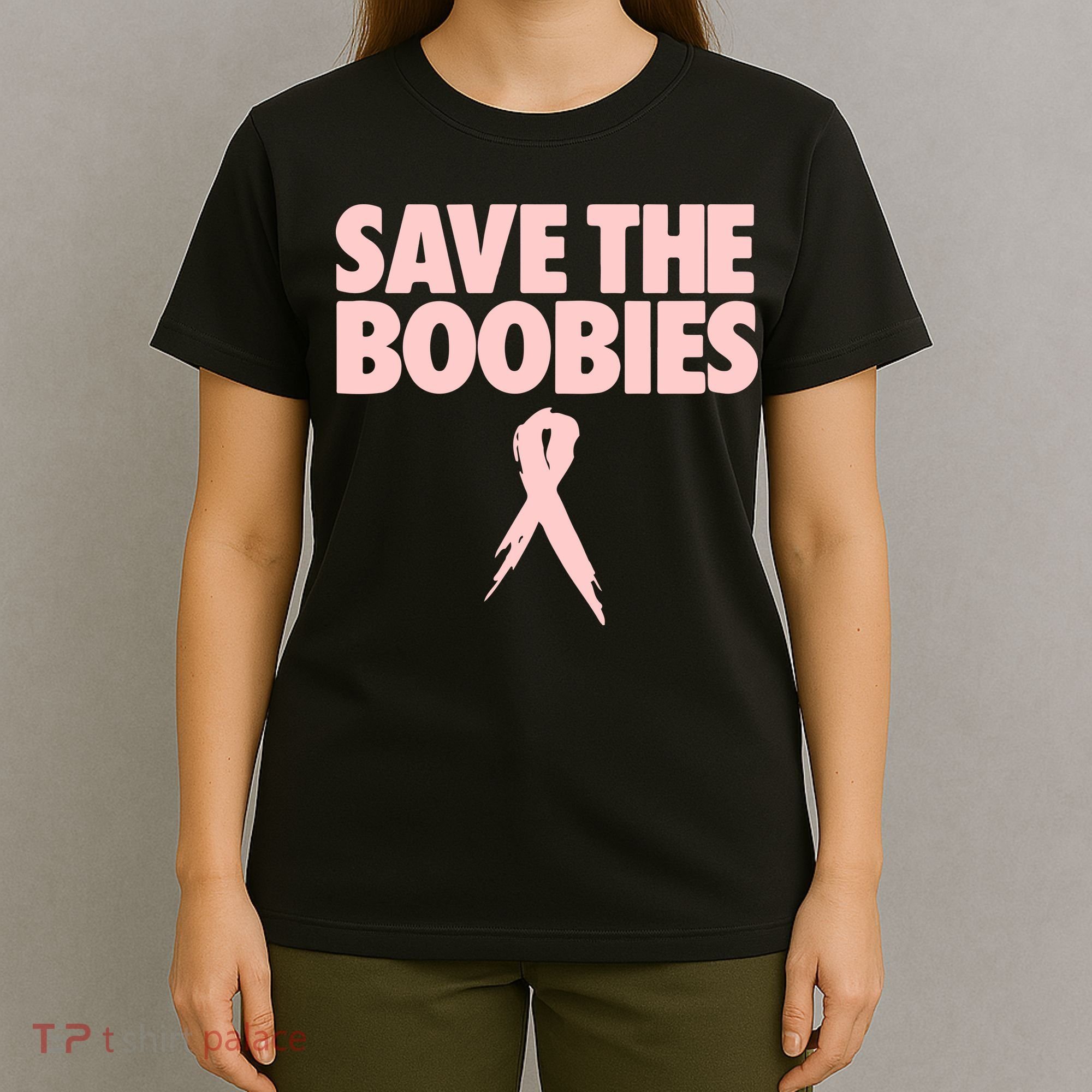 Breast Cancer Awareness SAVE THE BOOBIES Pink Ribbon Halloween T-Shirt