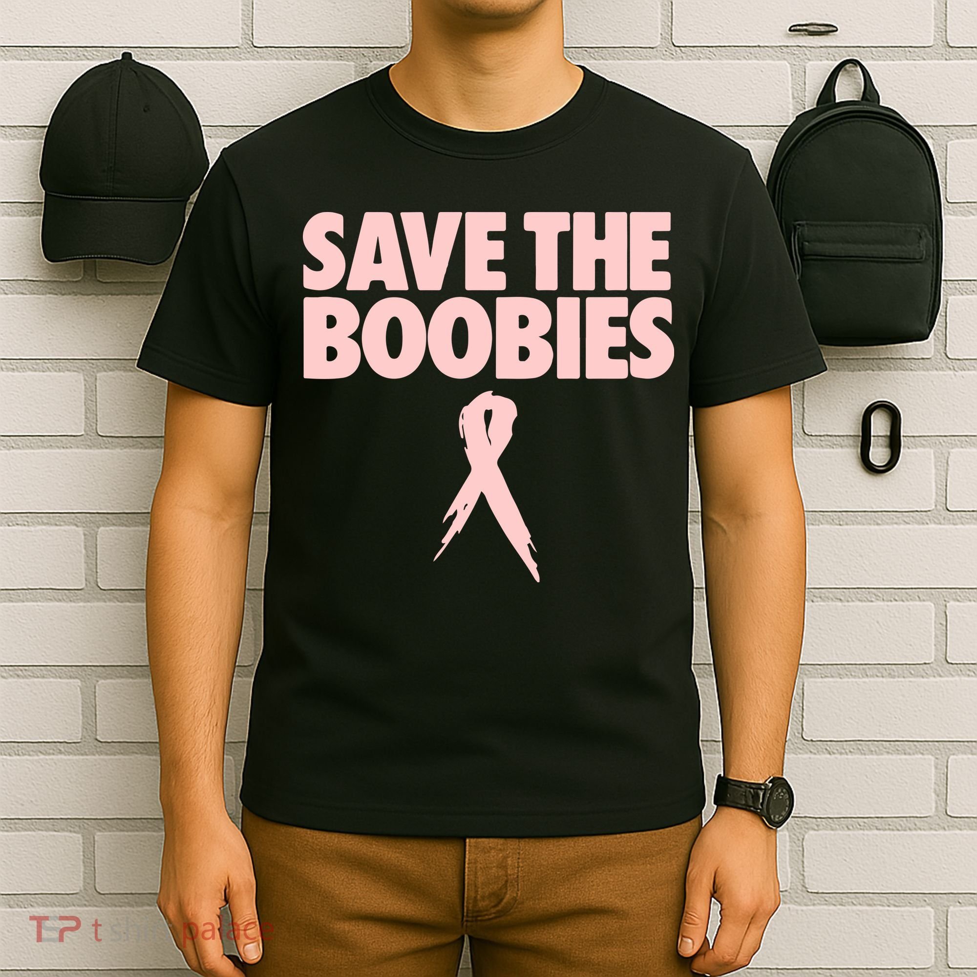 Breast Cancer Awareness SAVE THE BOOBIES Pink Ribbon Halloween T-Shirt