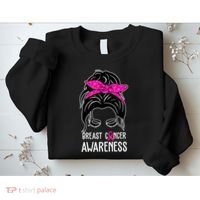 Breast Cancer Awareness Hair Bun Pink Ribbon Sweatshirt thumb 2