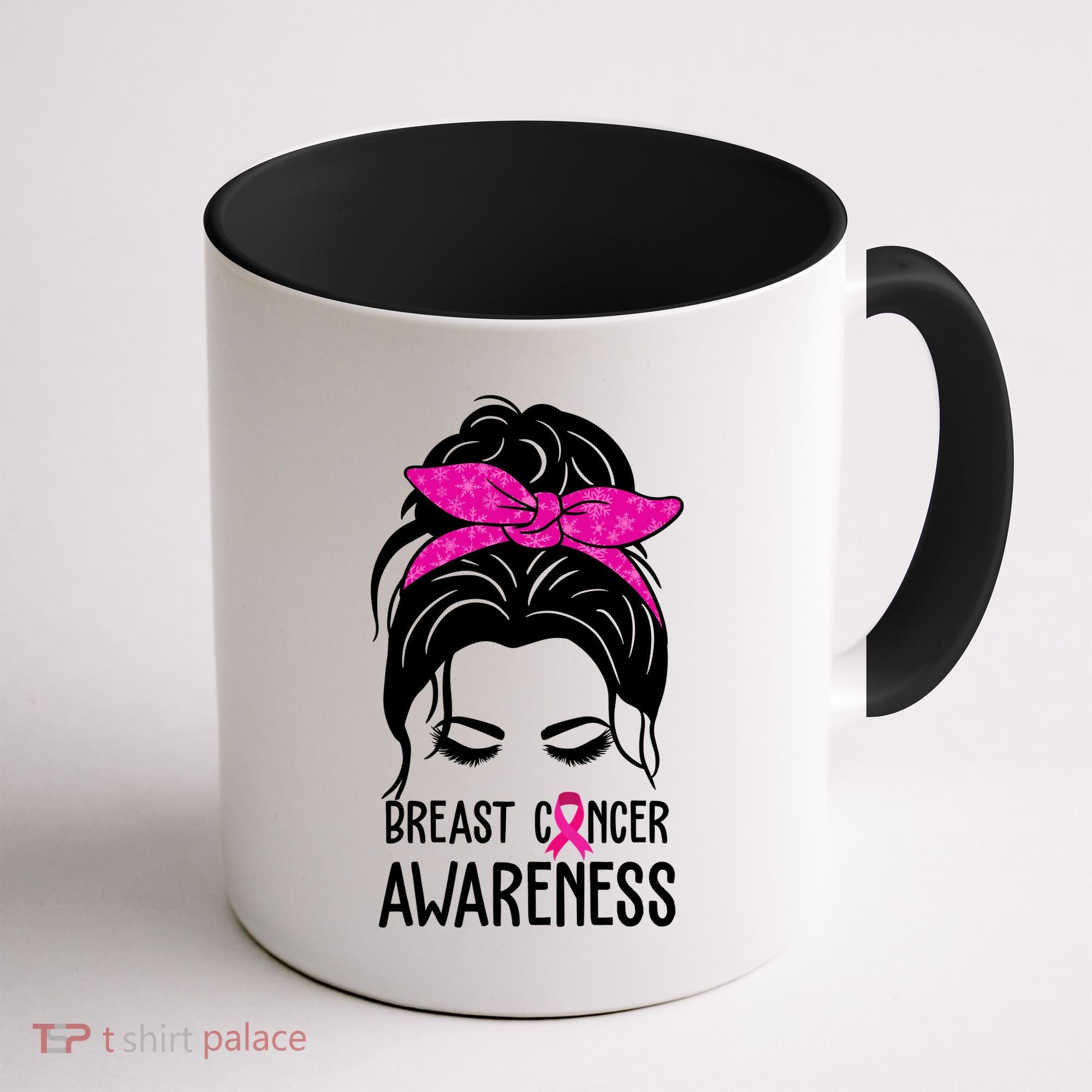 Breast Cancer Awareness Hair Bun Pink Ribbon Coffee Mug