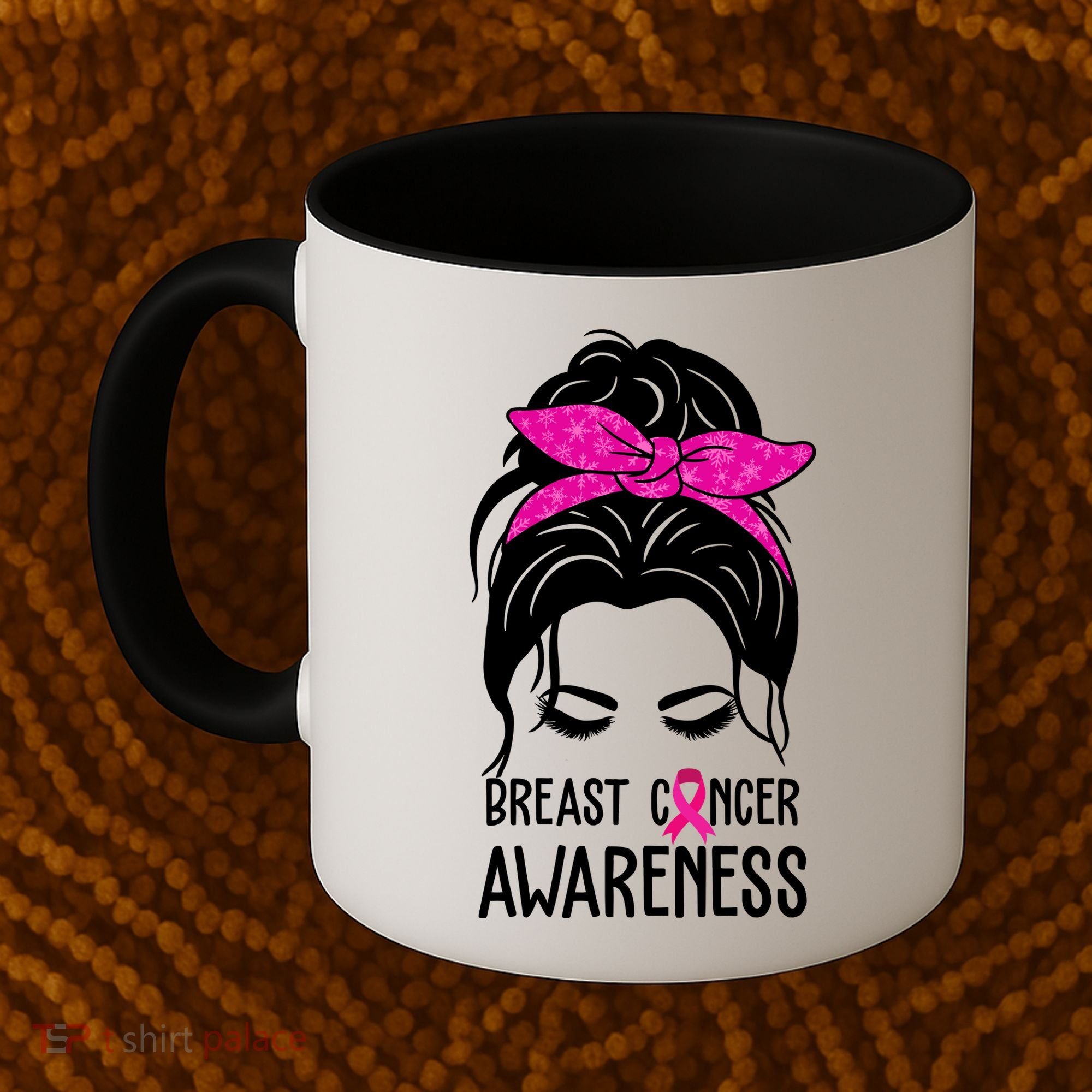 Breast Cancer Awareness Hair Bun Pink Ribbon Coffee Mug