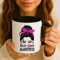 Breast Cancer Awareness Hair Bun Pink Ribbon Coffee Mug thumb 3