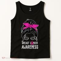 Breast Cancer Awareness Hair Bun Pink Ribbon Tank Top thumb 2