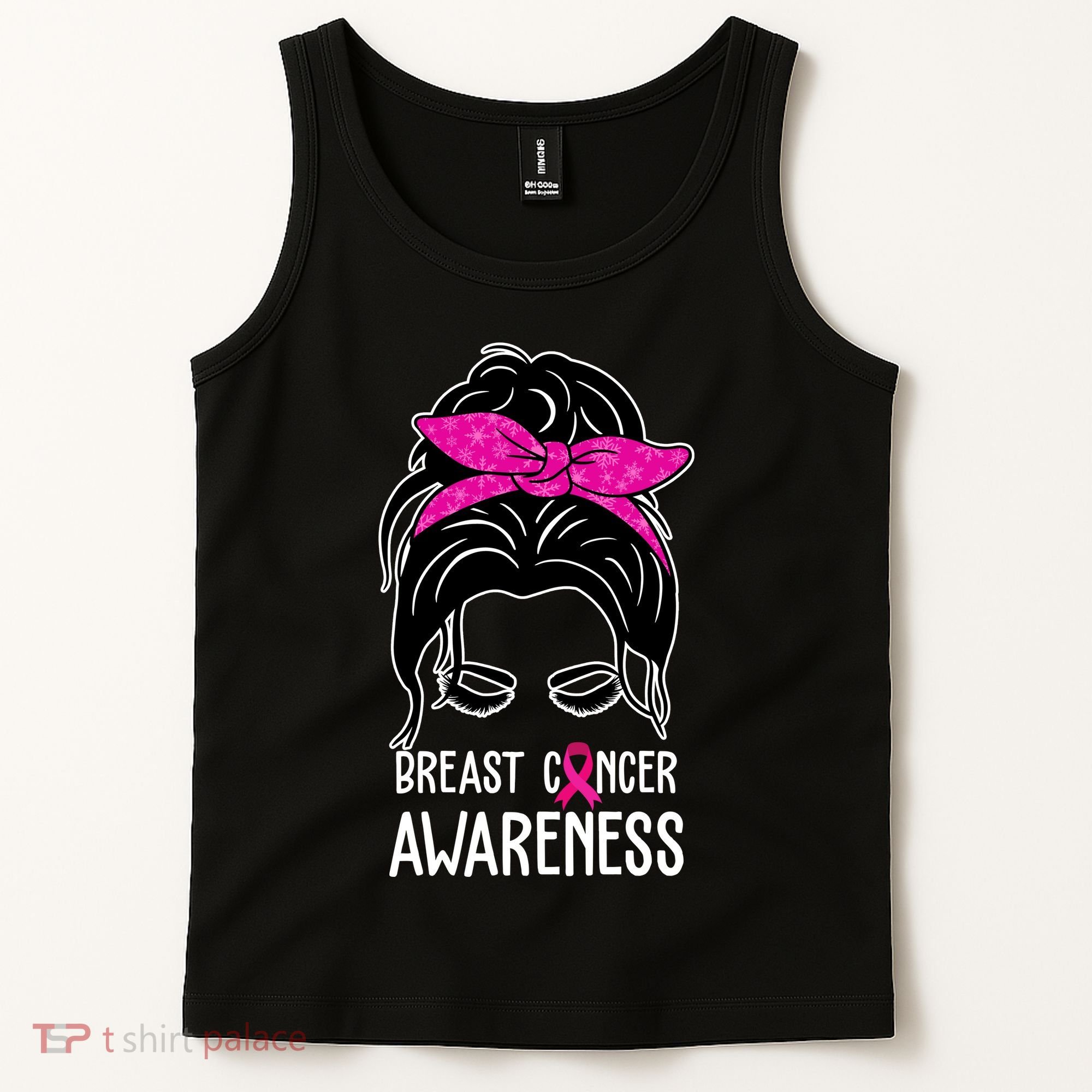 Breast Cancer Awareness Hair Bun Pink Ribbon Tank Top