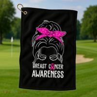 Breast Cancer Awareness Hair Bun Pink Ribbon Golf Towel thumb 1