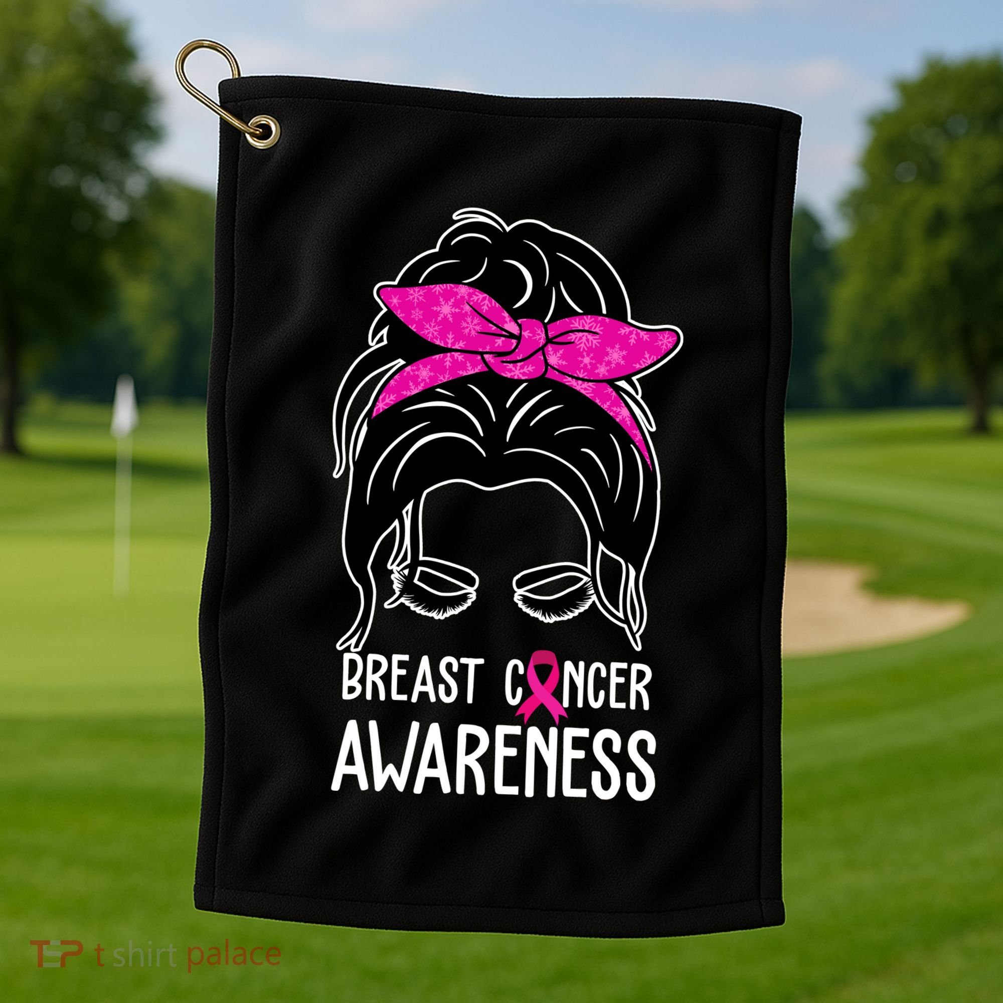 Breast Cancer Awareness Hair Bun Pink Ribbon Golf Towel