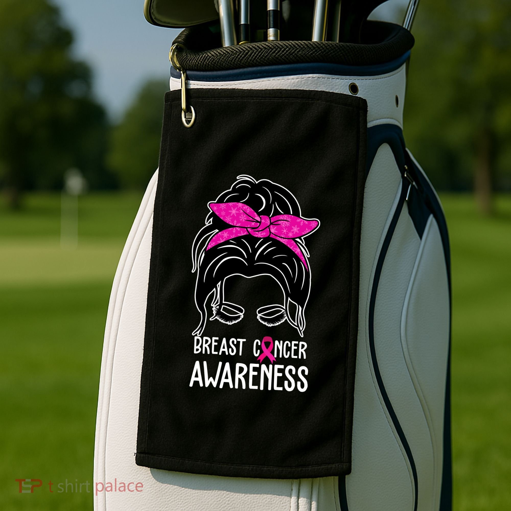 Breast Cancer Awareness Hair Bun Pink Ribbon Golf Towel