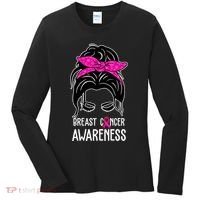 Breast Cancer Awareness Hair Bun Pink Ribbon Women's Long Sleeve Shirt thumb 0