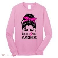 Breast Cancer Awareness Hair Bun Pink Ribbon Long Sleeve Shirt thumb 0