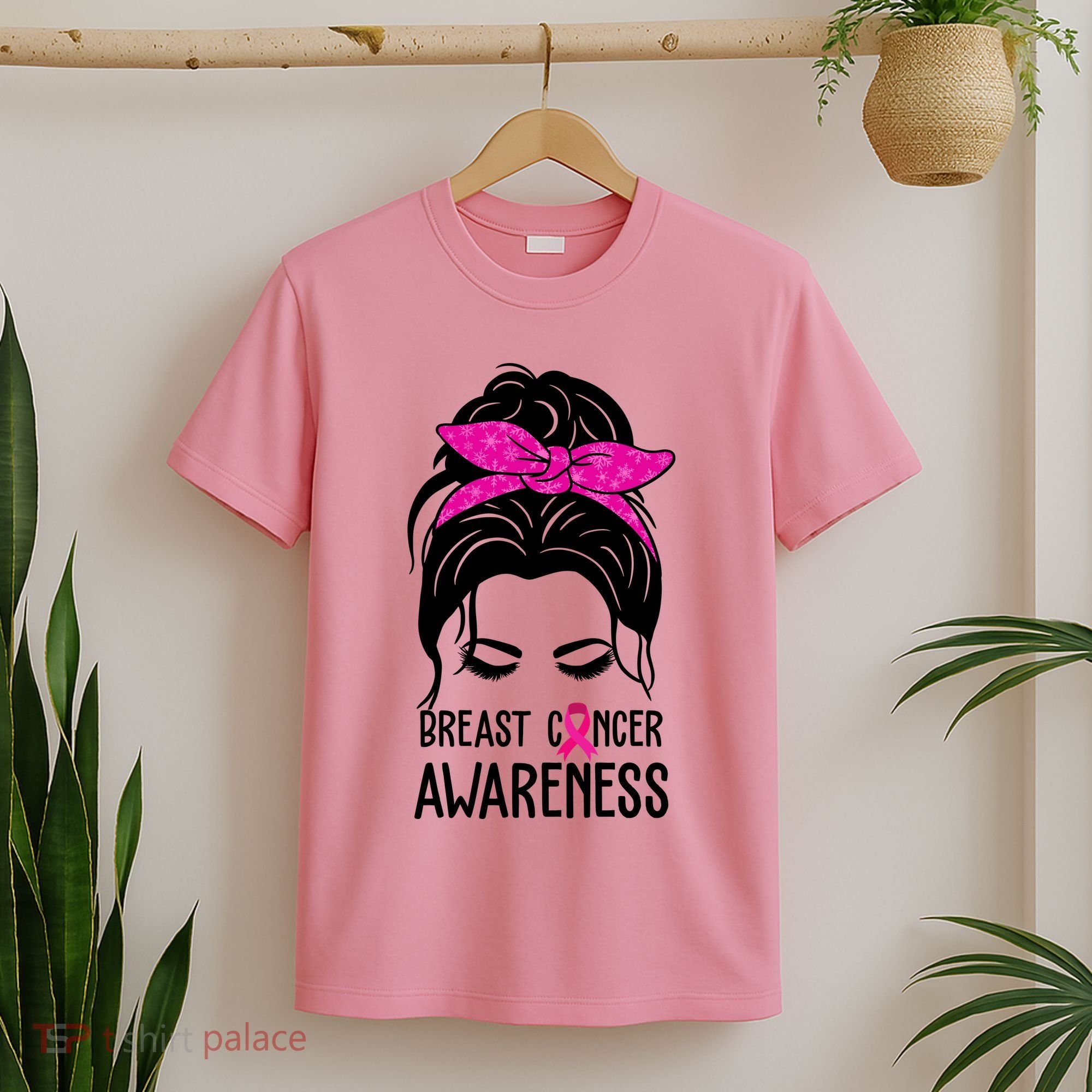 Breast Cancer Awareness Hair Bun Pink Ribbon T-Shirt