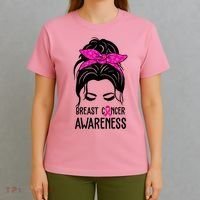 Breast Cancer Awareness Hair Bun Pink Ribbon T-Shirt thumb 4