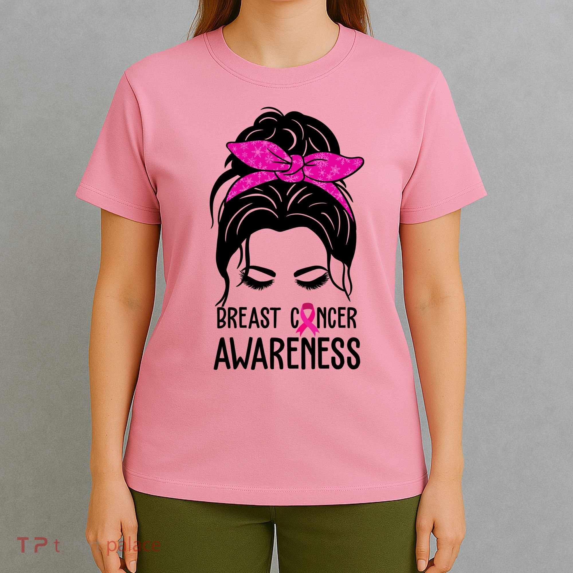 Breast Cancer Awareness Hair Bun Pink Ribbon T-Shirt