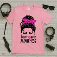 Breast Cancer Awareness Hair Bun Pink Ribbon T-Shirt thumb 5