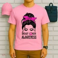 Breast Cancer Awareness Hair Bun Pink Ribbon T-Shirt thumb 6