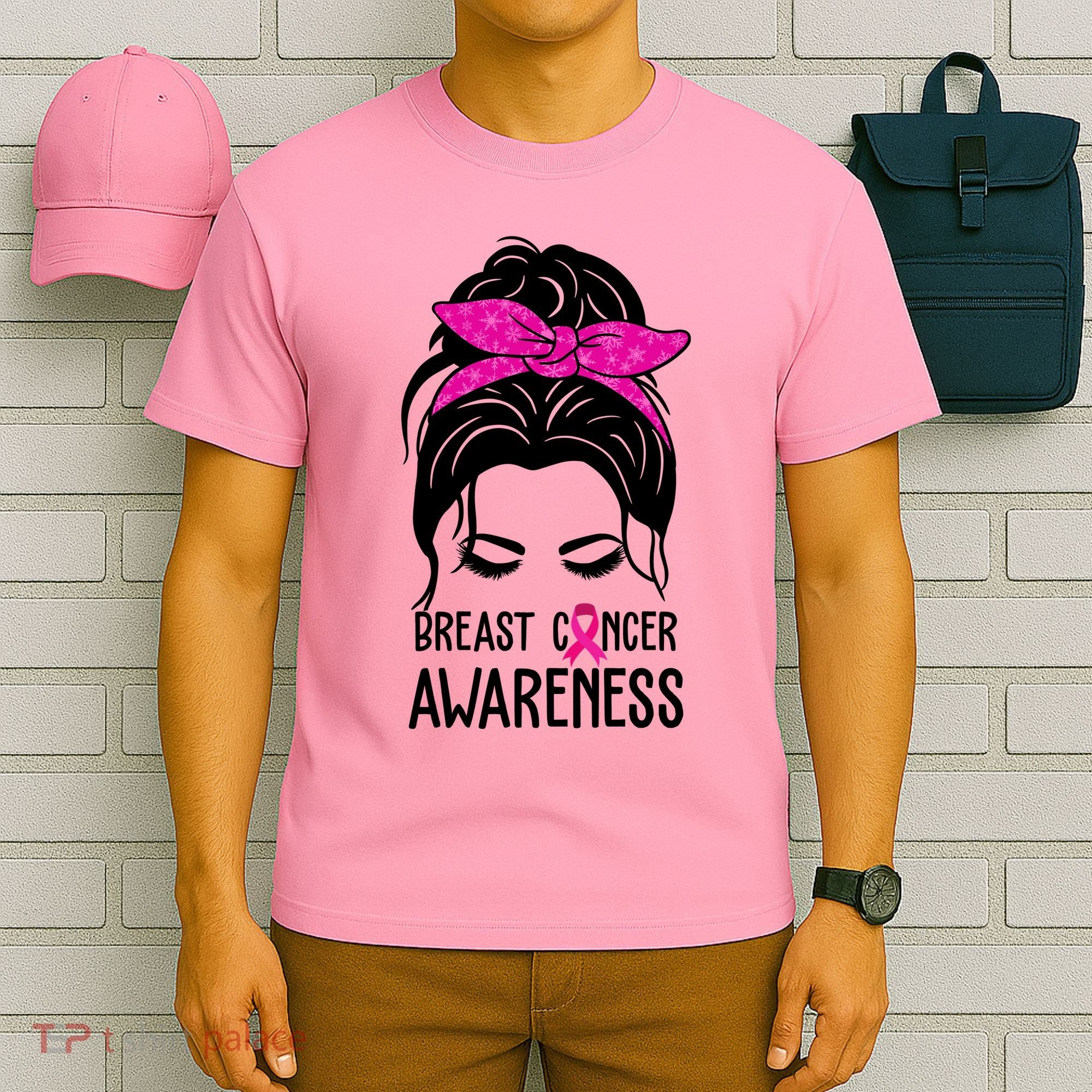 Breast Cancer Awareness Hair Bun Pink Ribbon T-Shirt