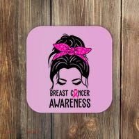 Breast Cancer Awareness Hair Bun Pink Ribbon Coaster thumb 0
