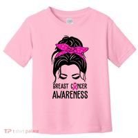 Breast Cancer Awareness Hair Bun Pink Ribbon Toddler T-Shirt thumb 0