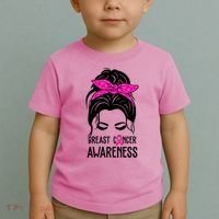 Breast Cancer Awareness Hair Bun Pink Ribbon Toddler T-Shirt thumb 2
