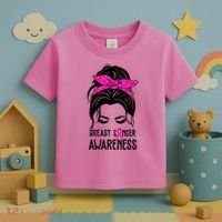Breast Cancer Awareness Hair Bun Pink Ribbon Toddler T-Shirt thumb 3