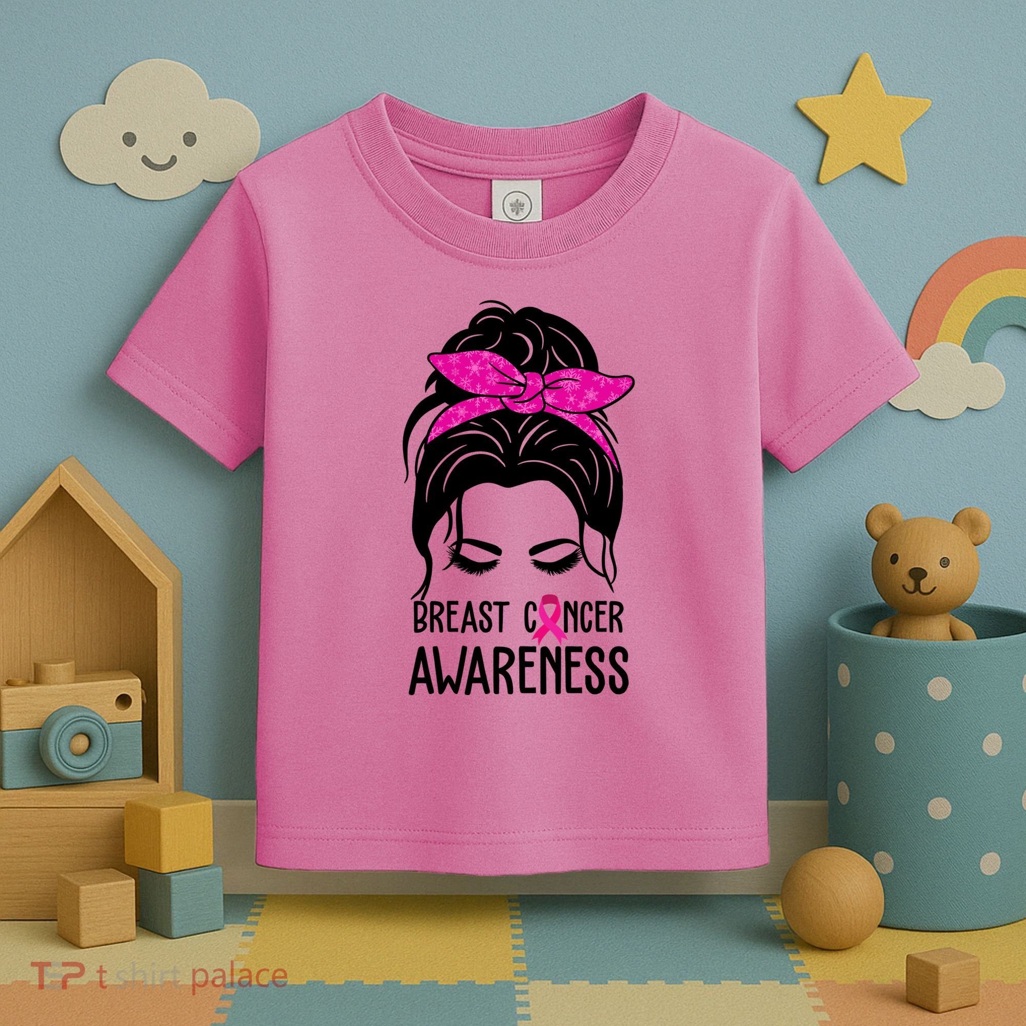 Breast Cancer Awareness Hair Bun Pink Ribbon Toddler T-Shirt