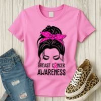 Breast Cancer Awareness Hair Bun Pink Ribbon Women's T-Shirt thumb 3