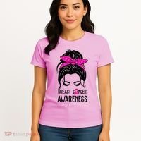 Breast Cancer Awareness Hair Bun Pink Ribbon Women's T-Shirt thumb 4
