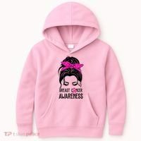 Breast Cancer Awareness Hair Bun Pink Ribbon Kids Hoodie thumb 0