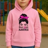 Breast Cancer Awareness Hair Bun Pink Ribbon Kids Hoodie thumb 2