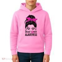 Breast Cancer Awareness Hair Bun Pink Ribbon Kids Hoodie thumb 4