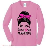 Breast Cancer Awareness Hair Bun Pink Ribbon Kids Long Sleeve Shirt thumb 0