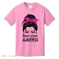 Breast Cancer Awareness Hair Bun Pink Ribbon Kids T-Shirt thumb 0
