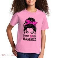 Breast Cancer Awareness Hair Bun Pink Ribbon Kids T-Shirt thumb 2