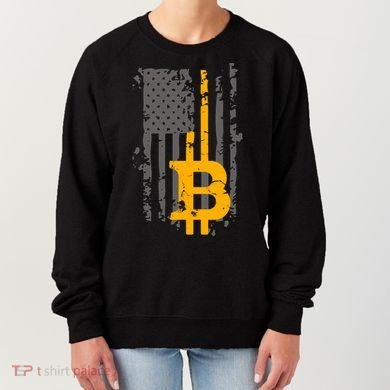 Bitcoin Crypto American Flag Gold Thin Line Women's Sweatshirt