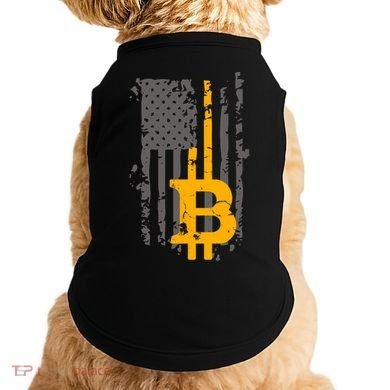 Bitcoin Crypto American Flag Gold Thin Line Doggie Tank