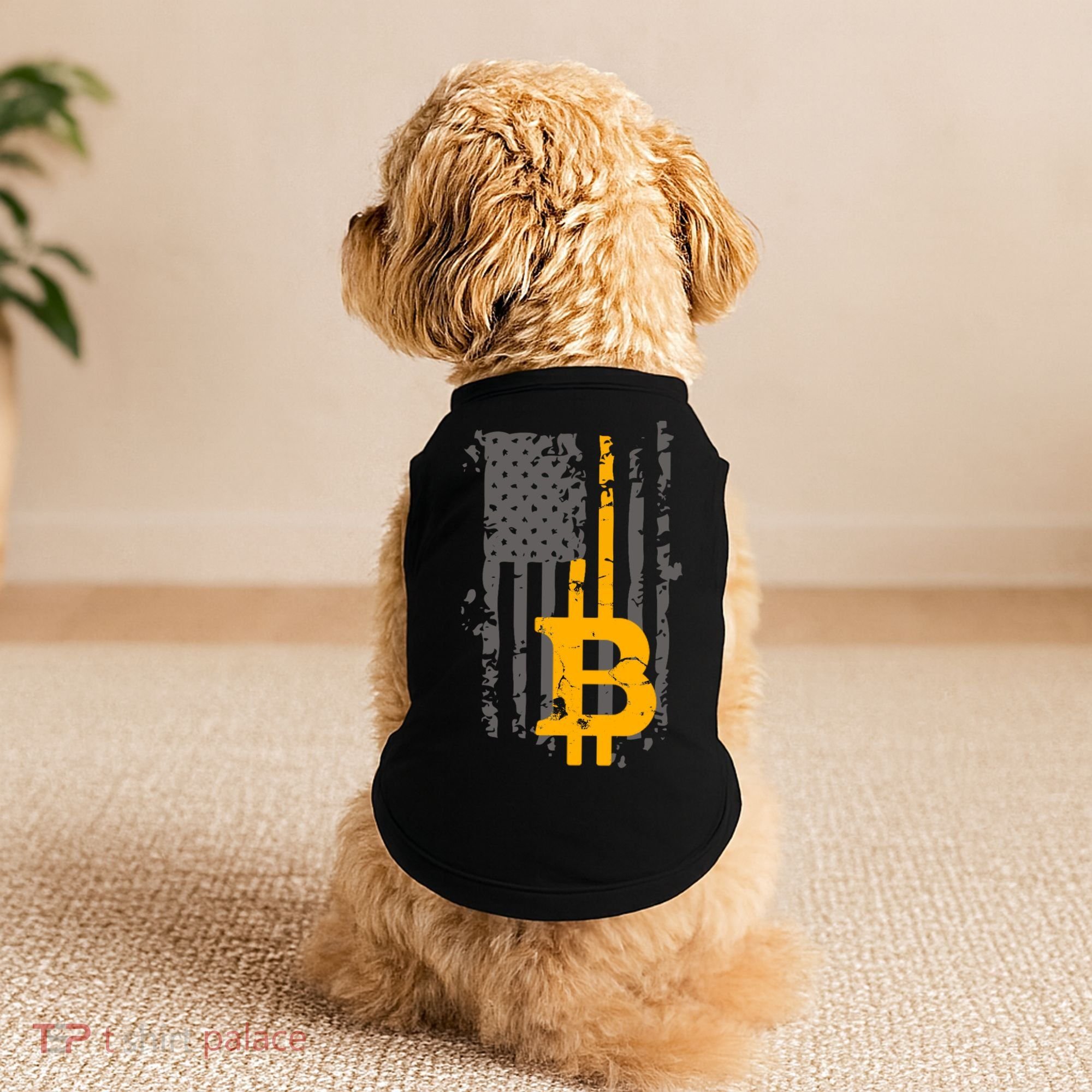Bitcoin Crypto American Flag Gold Thin Line Doggie Tank