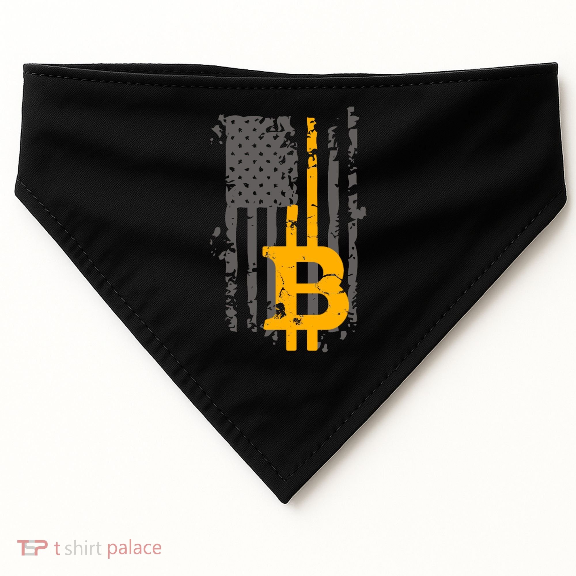 Bitcoin Crypto American Flag Gold Thin Line USA-Made Doggie Bandana